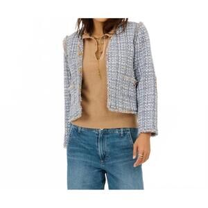 NEW KERRI ROSENTHAL fringe tweed short jacket in blue multi